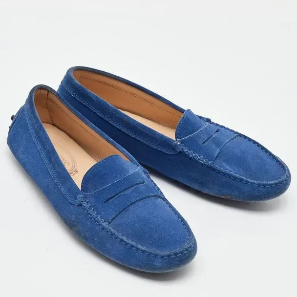 Tod's Blue Suede Slip On Loafers Size 37.5 Shoes